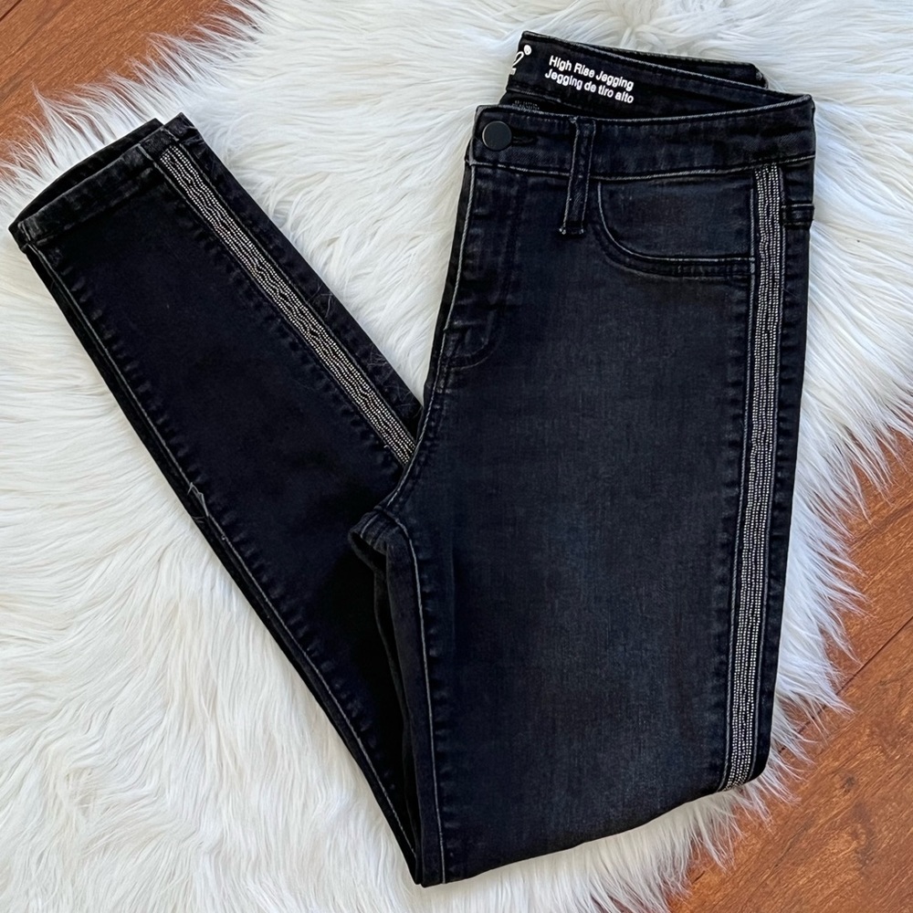 Mossimo Black High Rise Jegging Jeans with Beaded Tuxedo Stripe, Size 0/25